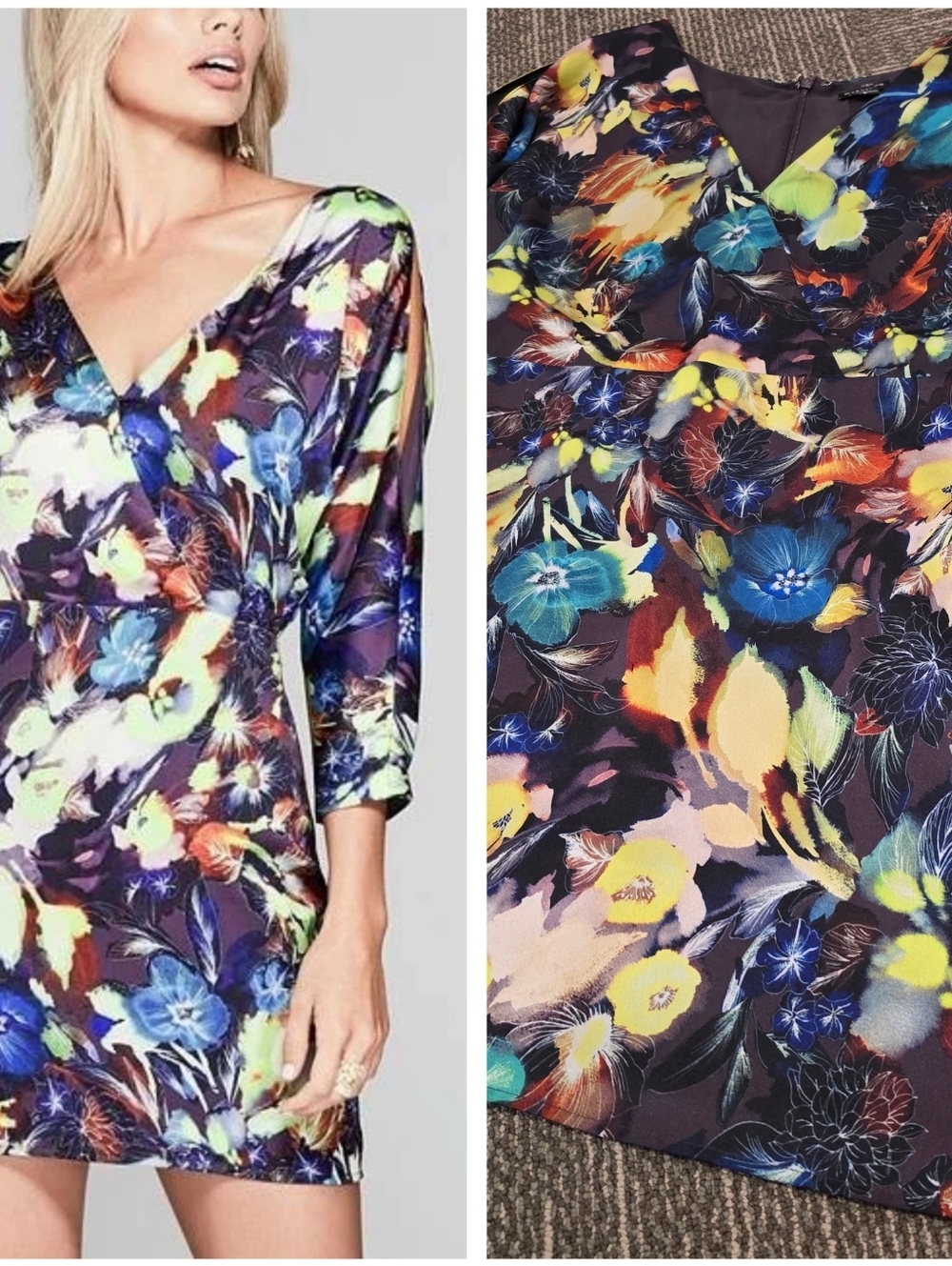 GUESS BY MARCIANO Cold Shoulder Colorful Floral Mini Dress Size 8 Medium